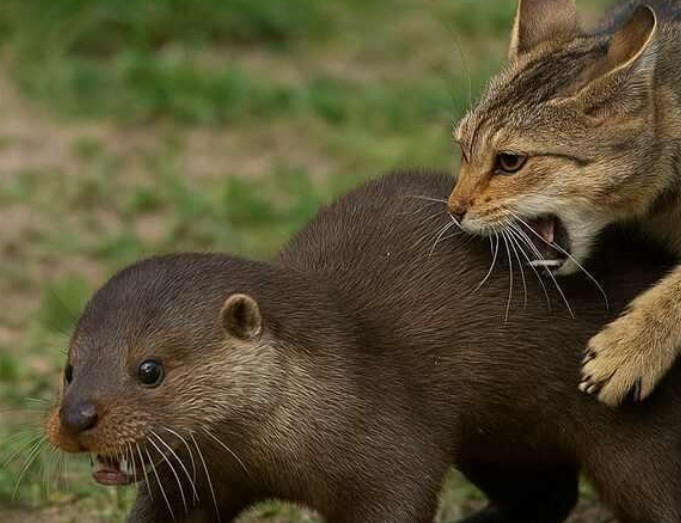 فیلمی از یک صحنه باورنکردنی؛ گربه شجاع مرغ و جوجه‌ها را از دست سمور نجات می‌دهد!