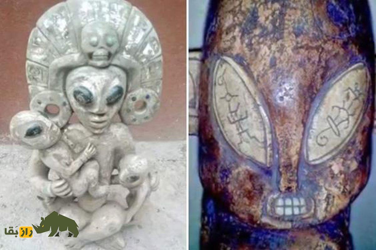دو مجسمه مکزیکی با چشمان بزرگ