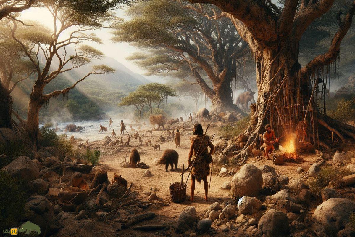 انسان‌های اولیه در جنگل کنار حیوانات