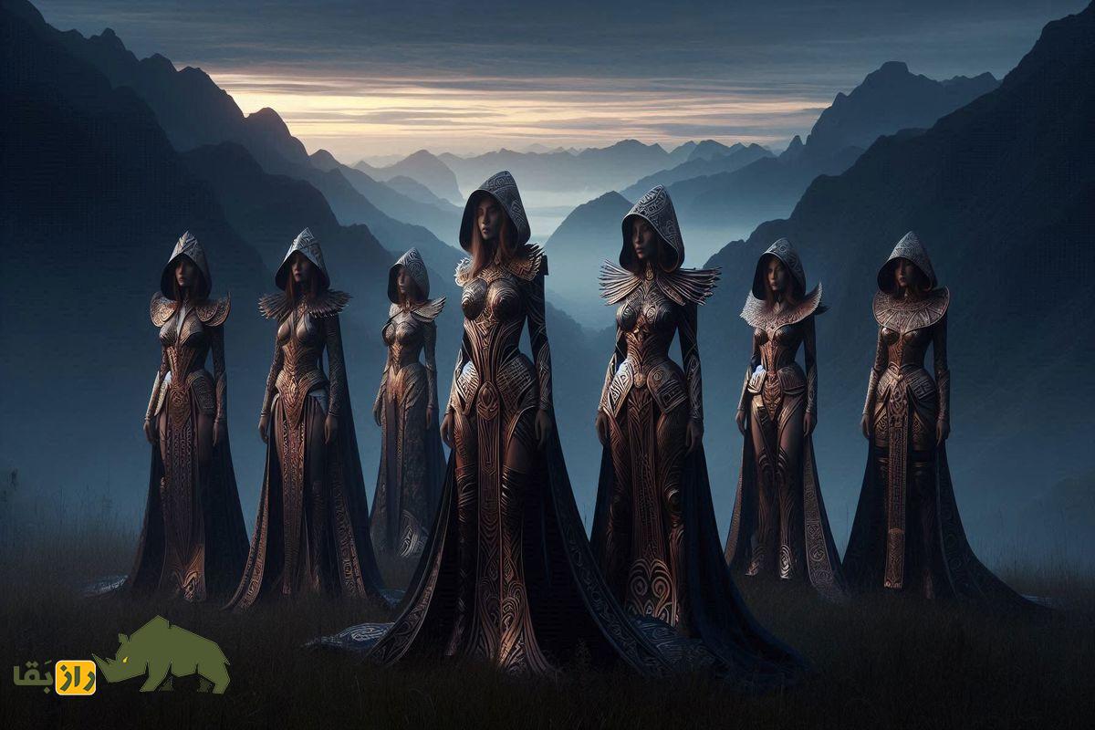 چند زن با شنل در کوهی مه گرفته