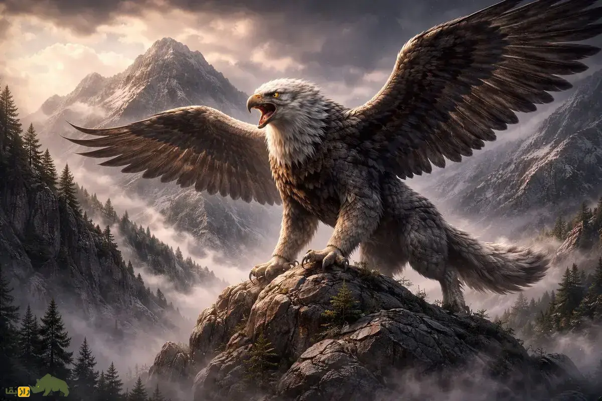 چمروش؛ مرغ غول‌آسای اساطیر ایران که بر فراز البرز، دشمنان ایران را همچون دانه از زمین می‌چیند