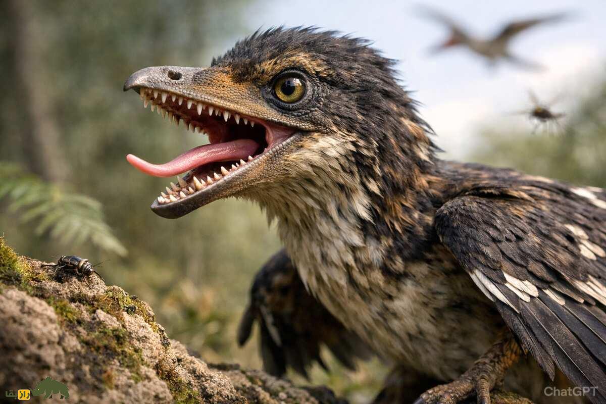 آرکئوپتریکس؛ پرنده‌ای عجیب با دندان‌های روی سقف دهان و زبان متحرک که  ۱۵۰ میلیون سال پیش در آلمان زندگی می‌کرد