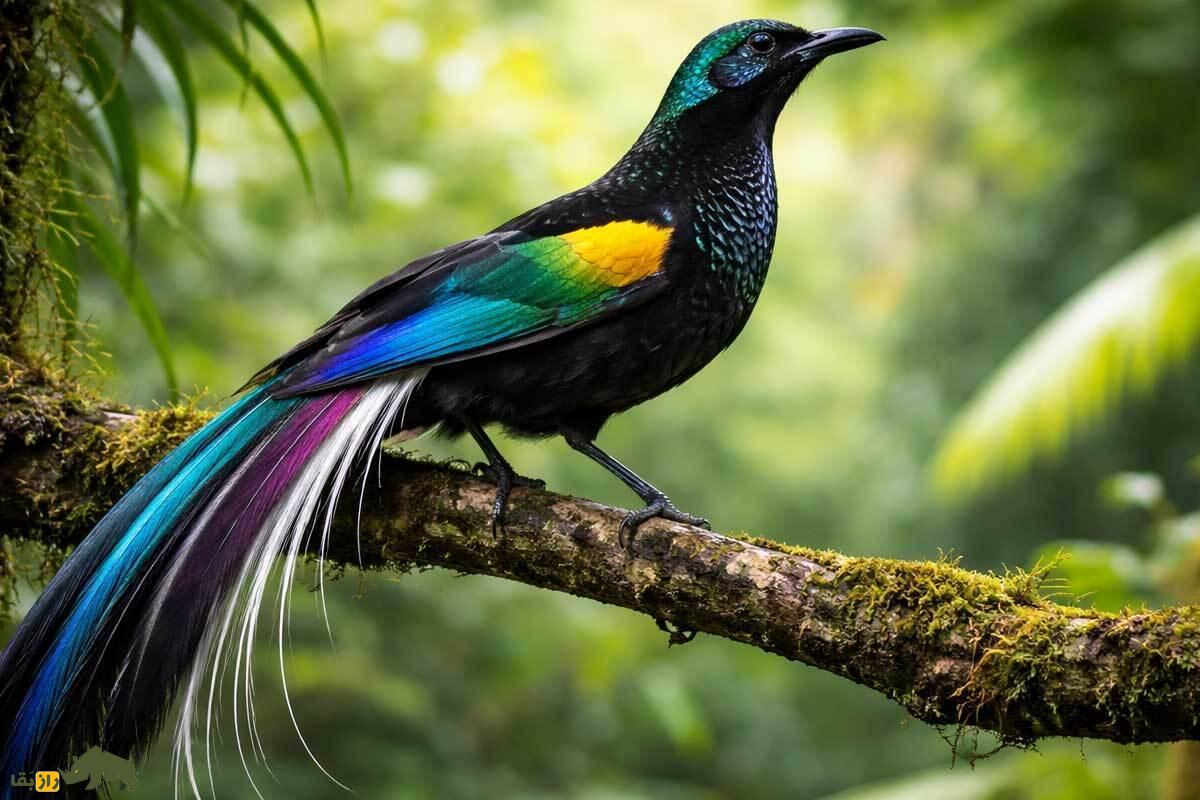 مرغ بهشتی الیوت؛ پرنده‌ای نادر و اسرارآمیز از گینه نو با پر‌های رنگارنگ و دم بلند که حاصل جفت‌گیری دو گونه متفاوت و بسیار کمیاب است