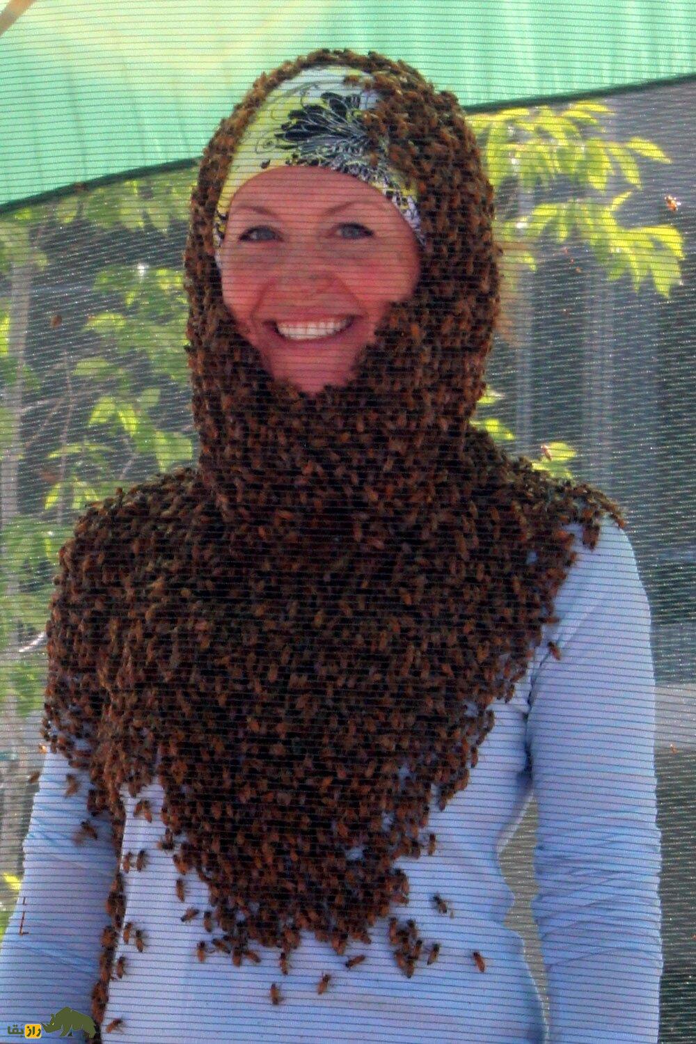 فیلمی جالب از دختر ایرانی که چند هزار زنبور روی بدنش نشسته و حیوان خانگیاش زنبور است! زنی که بدنش را با زنبور پوشانده است