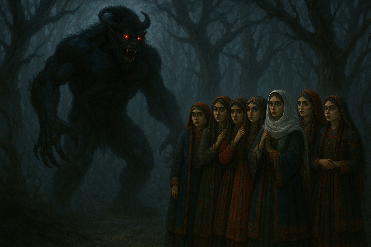 الازنگی؛ موجود آدمخوار با چهرهای زشت و شبیه انسان که در کوهها به مردم بختیاری حمله میکند الازنگی؛ موجود آدمخوار با چهرهای زشت و شبیه انسان هنگام روبرو شدن با هفت خواهر