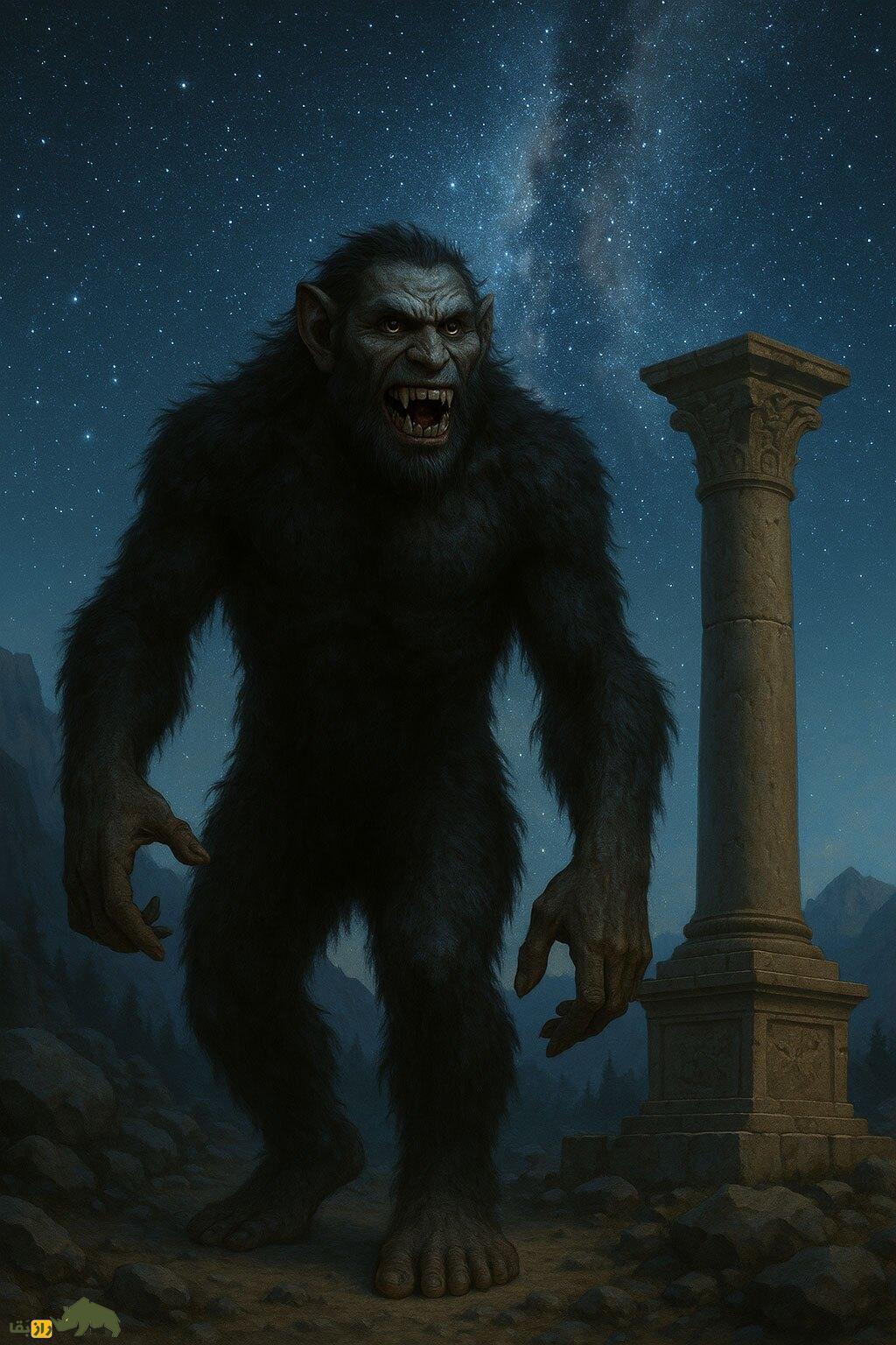 الازنگی؛ موجودی آدمخوار در افسانههای بختیاری با بدنی سیاه و پرمو که شبها به شکار انسان میپردازد الازنگی