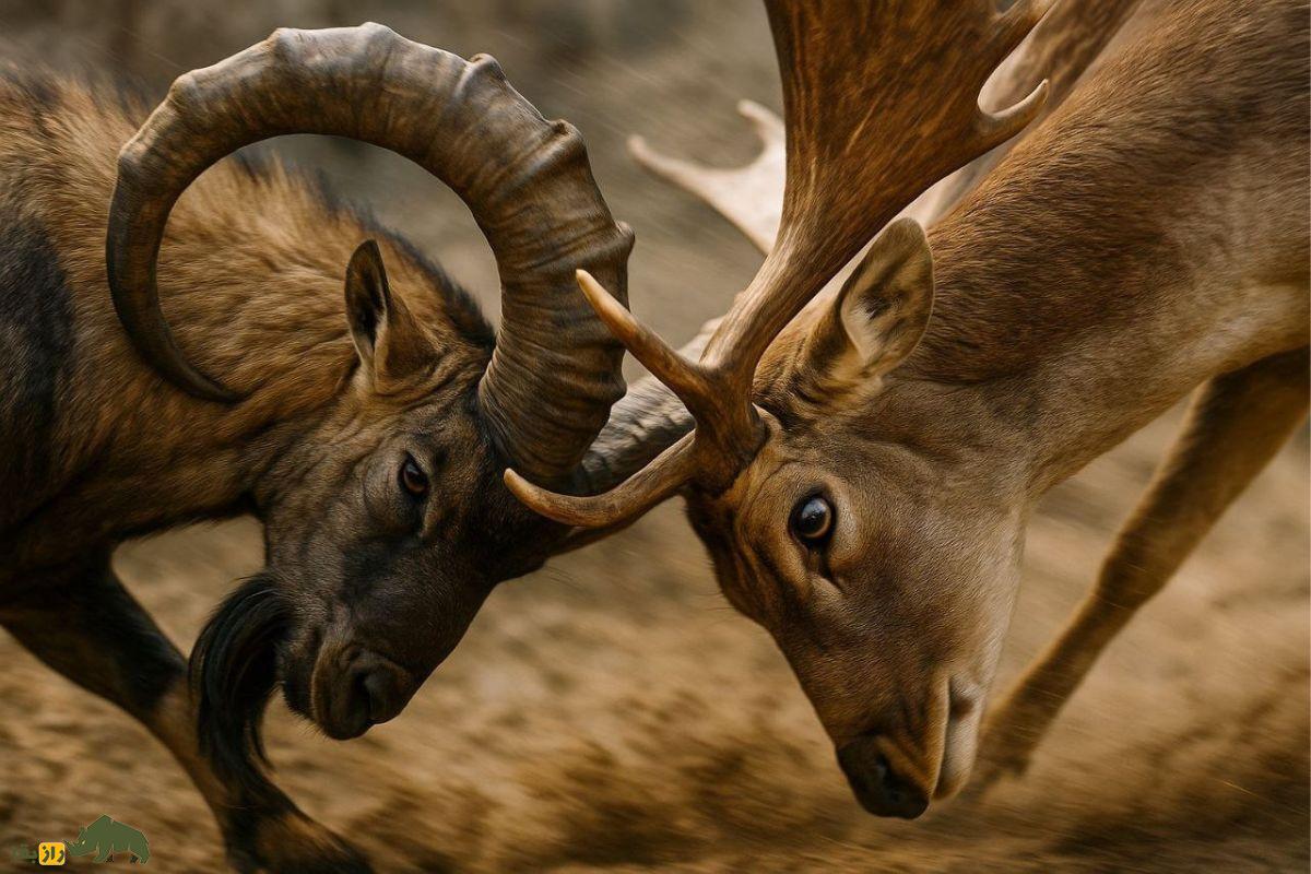 نبرد تن‌به‌تن بز کوهی ایرانی و گوزن زرد ایرانی؛ کدامیک برنده است؟