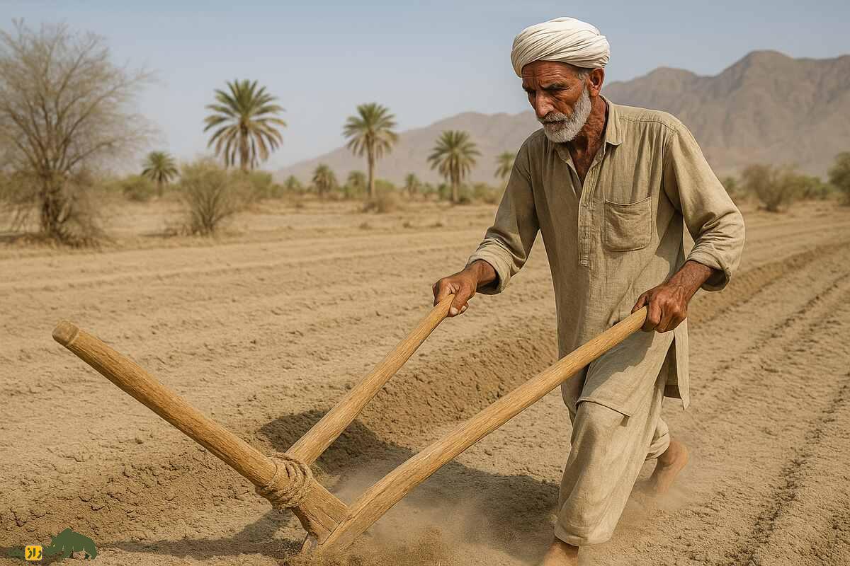 گاوآهن چوبی بلوچ‌ها؛ ابزاری ساده که بلوچ‌های ایران همانند کشاورزان مصر باستان از آن برای شخم زدن زمین استفاده می‌کنند