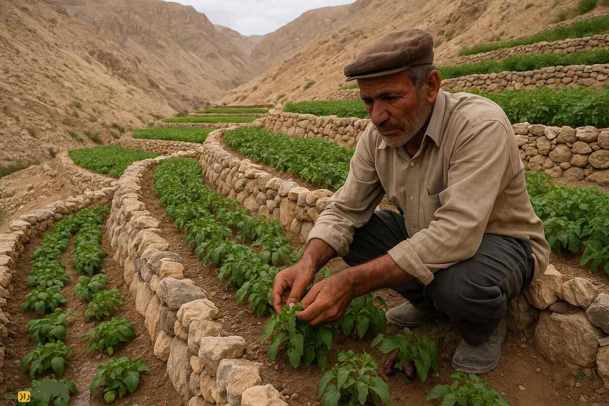 کشت تاقچه‌ای؛ ابتکار کشاورزان کهگیلویه که توانستند در دل کوه سخت و سنگی، گوجه، بادمجان و سبزی پرورش دهند