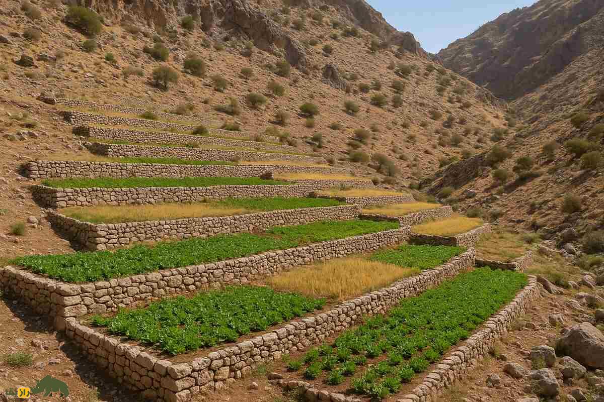 کشت تاقچهای در زاگرس؛ ابتکار کشاورزان کهگیلویه در پرورش سبزی، بادمجان و گوجه در خاکهای فقیر و شیبدار کشت تاقچهای در زاگرس؛ ابتکار کشاورزان کهگیلویه در پرورش سبزی، بادمجان و گوجه در خاکهای فقیر و شیبدار