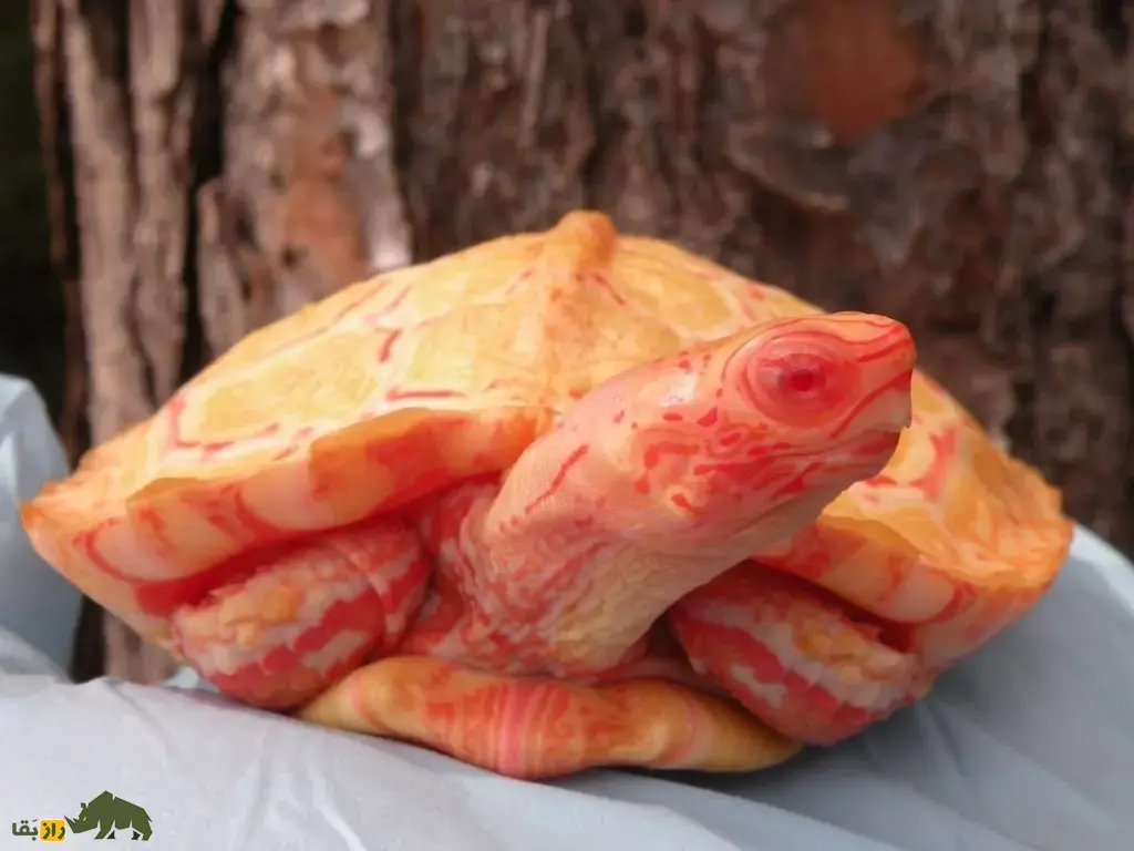 لاکپشت جنگلی آلبینو؛ لاکپشت بسیار کمیاب و ترسناک مبتلا به زالی که شبیه یک اژدهای آتشین است لاکپشت جنگلی آلبینو