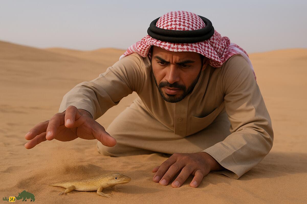 فیلمی عجیب از شکار ریگ ماهی در دل بیابان‌های خشک با دست خالی توسط یک عرب