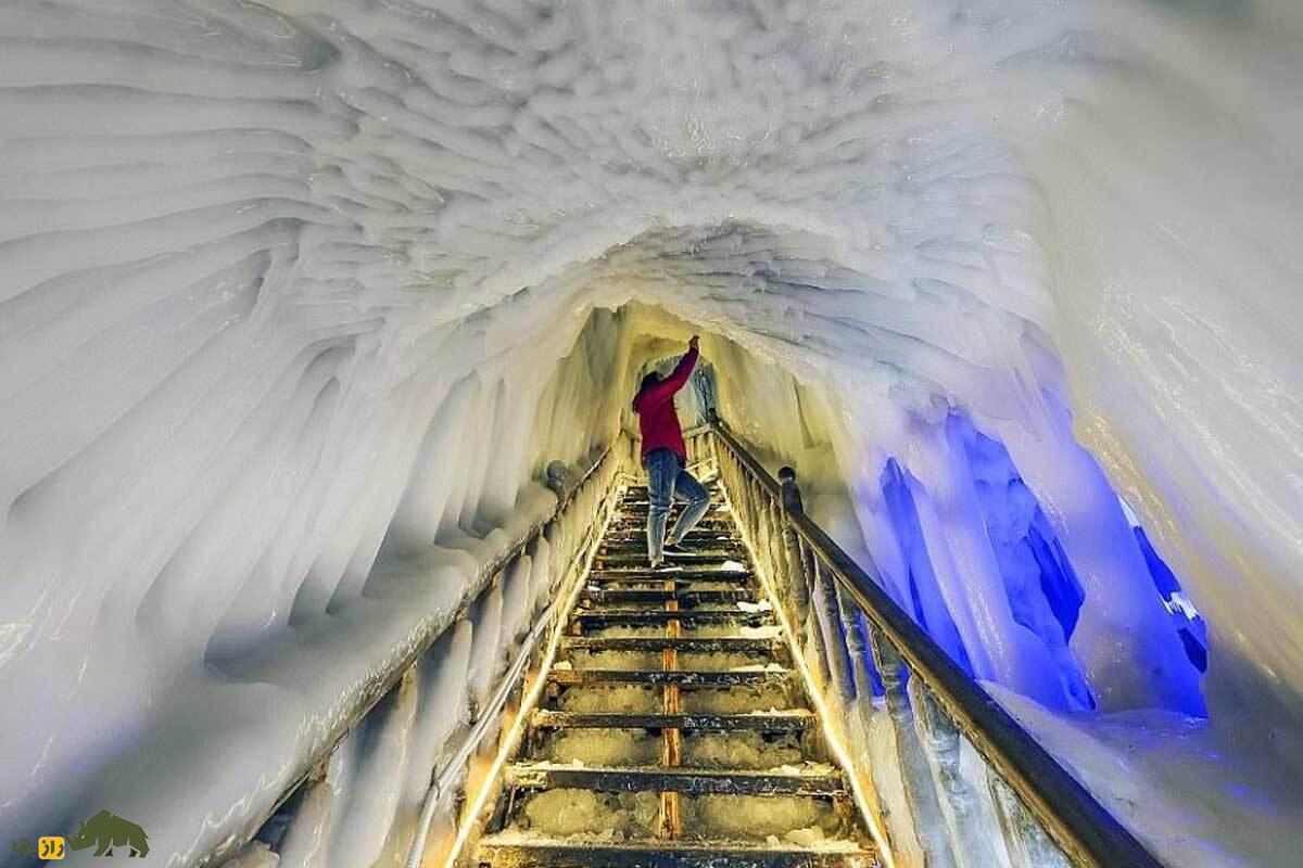 غار یخی ناروساوا؛ تونل عجیبی با ستون‌های یخی ۳ متری که بعد از فوران آتشفشان فوجی در سال ۸۶۴ میلادی ناگهان به وجود آمد