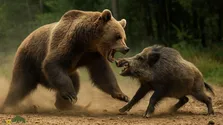 خرس قهوه‌ای ایرانی قوی‌تر است یا گراز و در جنگ تن به تن این دو غول کدام پیروز می‌شود؟